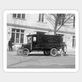 Dairy Delivery Truck, 1923. Vintage Photo Sticker